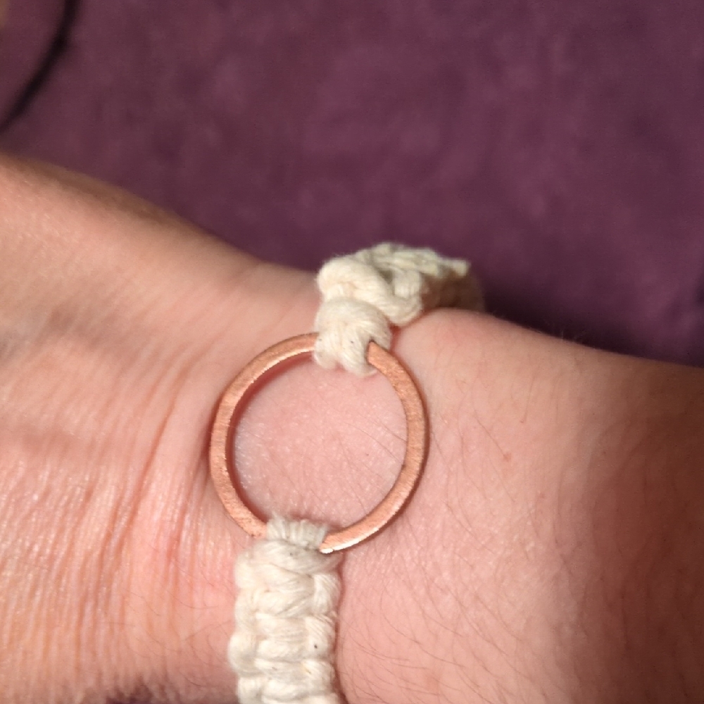 Handmade Copper Circle Macramé Karma Adjustable Bracelet Copper Cream 8" +